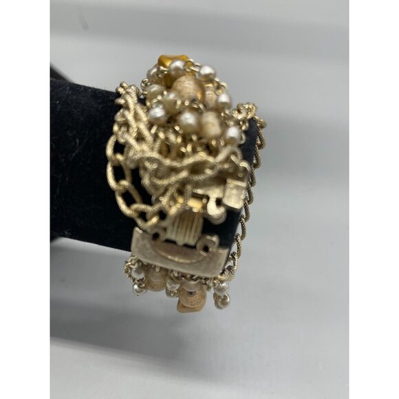 Costume jewelry Bracelet Gold Clasp Gold and Silver Beads Gold Chains 6.5" READ - Picture 4 of 5